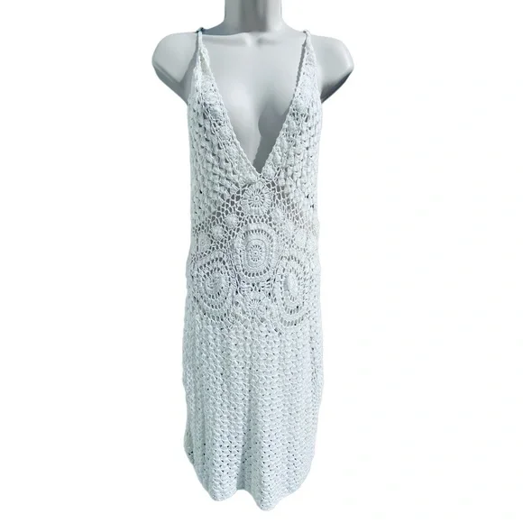 ✌🏻sold✌🏻FLOOK. Crochet Boho Cover Up Dress Size Medium Short Mini - Picture 13 of 15